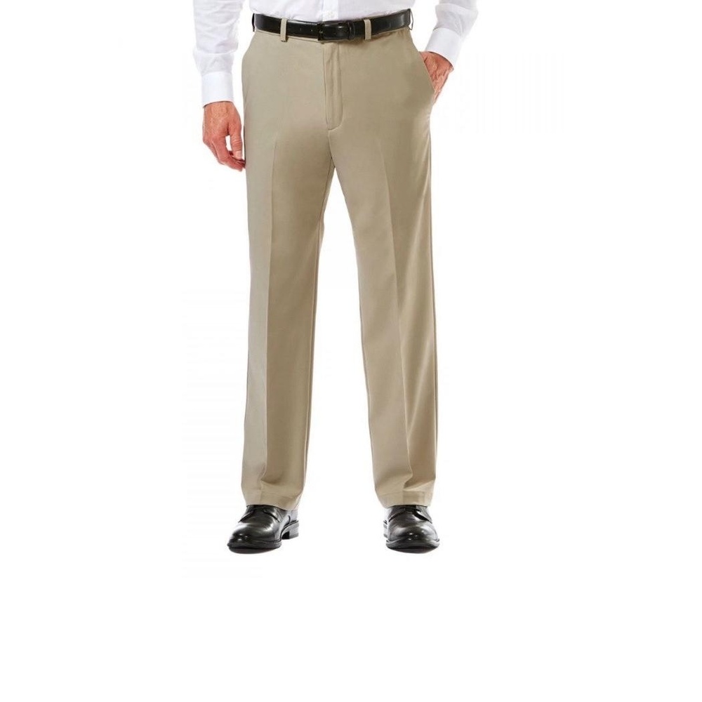 NWT Haggar COOL 18 PRO Beige Pleated Belted Mens Pants 36Wx30L